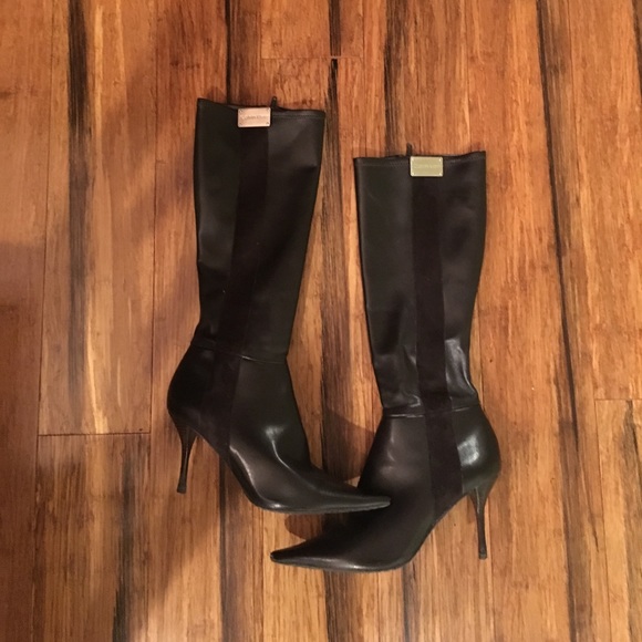 Calvin Klein Shoes - Calvin Klein Brown Leather boots with suede trim.